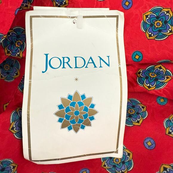 Vintage 1980s Satin Jacquard Printed Button Front Shirt Women 16 XL Red Brocade - Picture 7 of 10